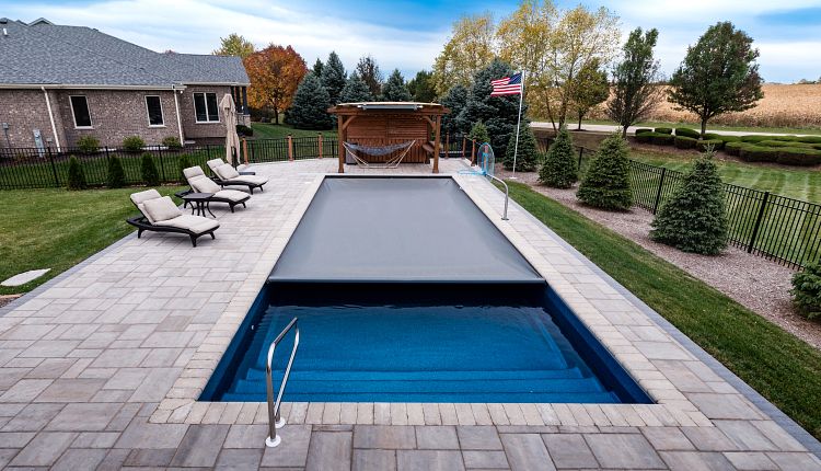 Worn pool cover fabric showing need for replacement